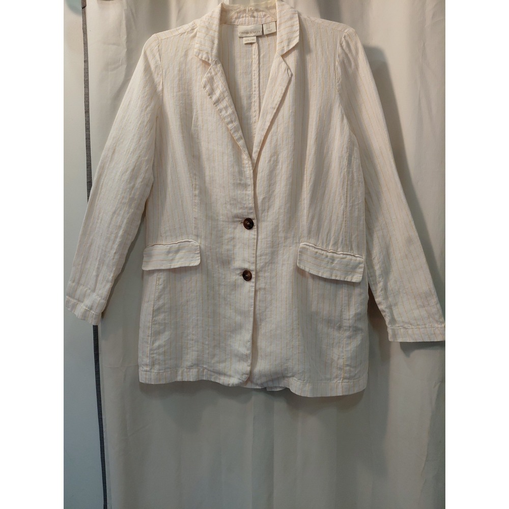Cynthia Rowley White‎ 100% Linen White Striped Blazer Jacket X S
